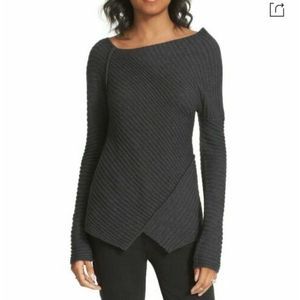 Free People Love & Harmony off shoulder asymmetrical ribbed sweater dark grey